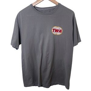 TWA Airlines Logo Graphic T Shirt Malibu Shirts Gray Travel Tee Sz Med
